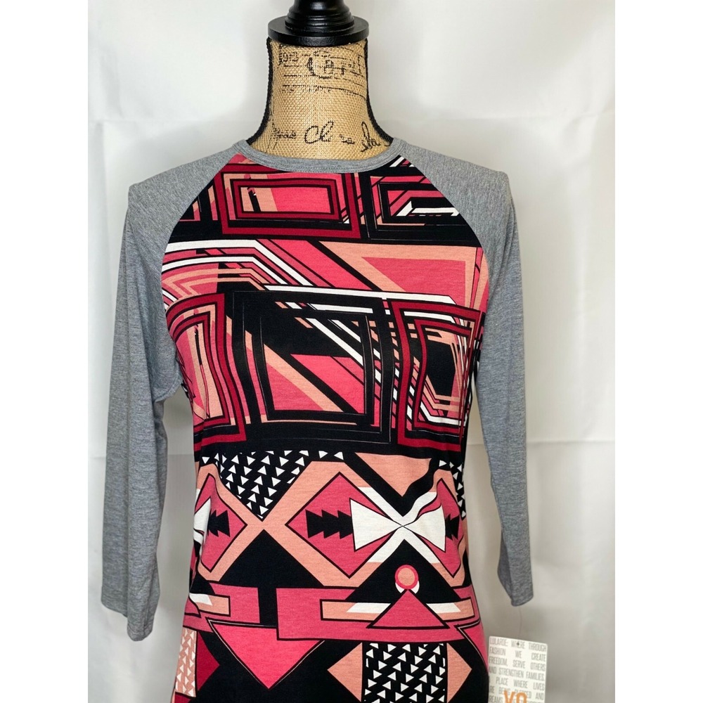LuLaRoe Randy Baseball T Shirt Womens XS Multicolor Geometric 3/4 Sleeve Crew - Picture 8 of 11